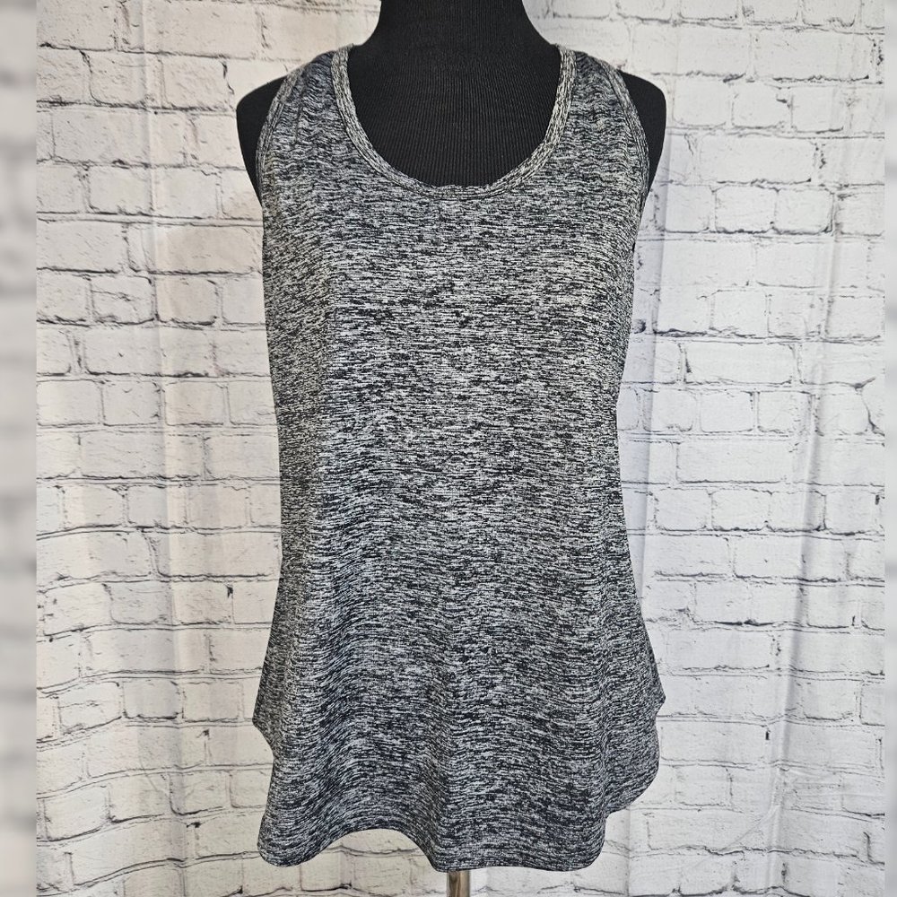 Women's Gray Black Racerback Tank Top, Sleeveless Workout Top, size Small